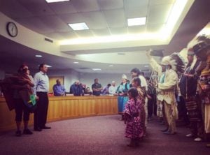 Tribal members from around the country gather to show support for the Standing Rock Sioux Chairman David Archambault II - Sara Lafleur-Vetter. 