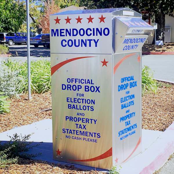 Drop off your mail-in ballot in this traffic circle box at 501 Low Gap Road in Ukiah or at any polling location around the county.