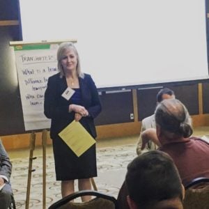 Lori Ajax, Chief of California's Bureau of Medical Cannabis Regulation, talks to the transportation break-out group in at the pre-regulatory public meeting in Sacramento in September.