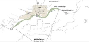 Caltrans' map of culvert replacement as it relates to the Willits Bypass.