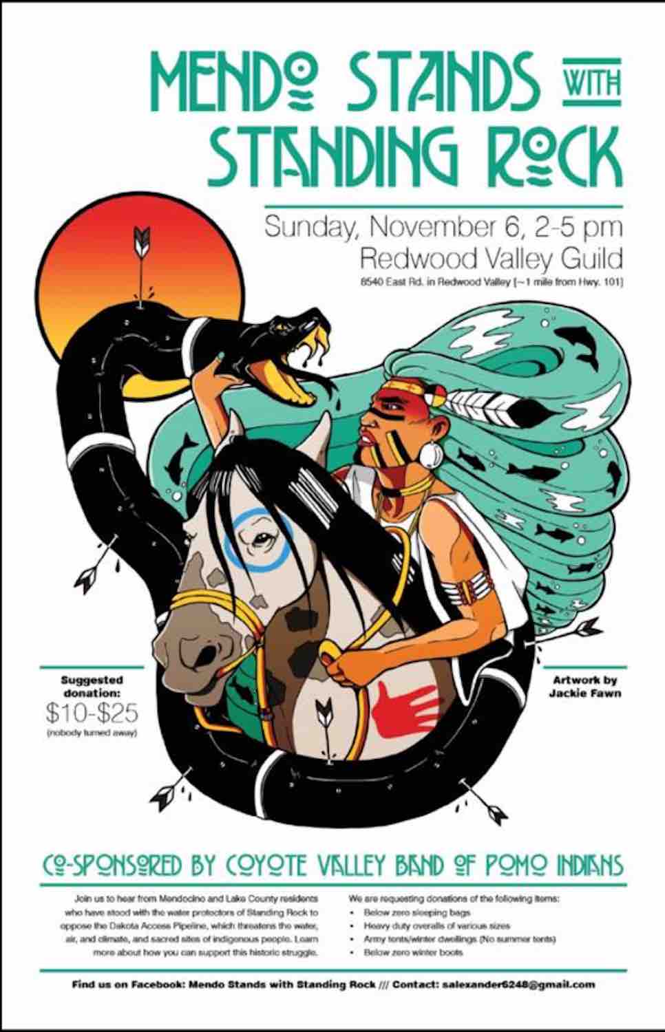 The flyer for the November 6 "Mendo Stands with Standing Rock" event.