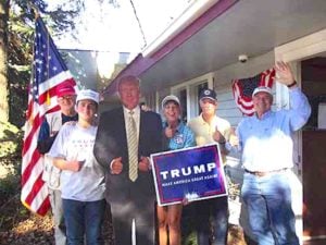 Trump supporters Wayne McBride, Austin Nevill, Robin Carter, Greg Colby, and Don Burgess at the Ukiah headquarters today on State Street