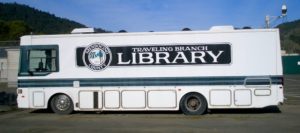 The 1995 Hunstman Motor Coach, formerly the county bookmobile, now for sale to raise funds for a public library in Laytonville.