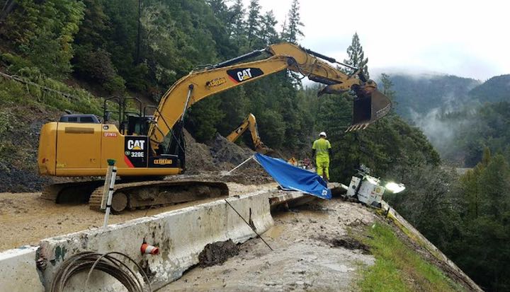 Photo of the Highway 1 slide from Caltrans' Facebook on the morning of Feb. 4.