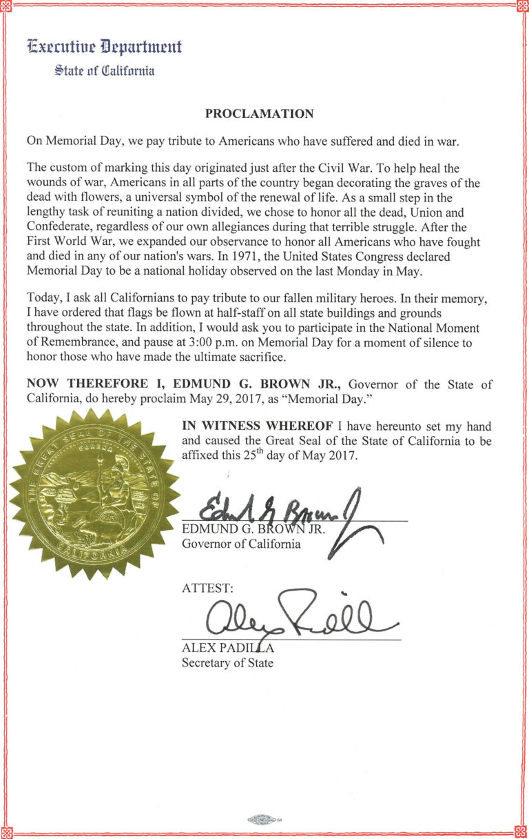 Governor issues proclamation about Memorial Day (press release) • The