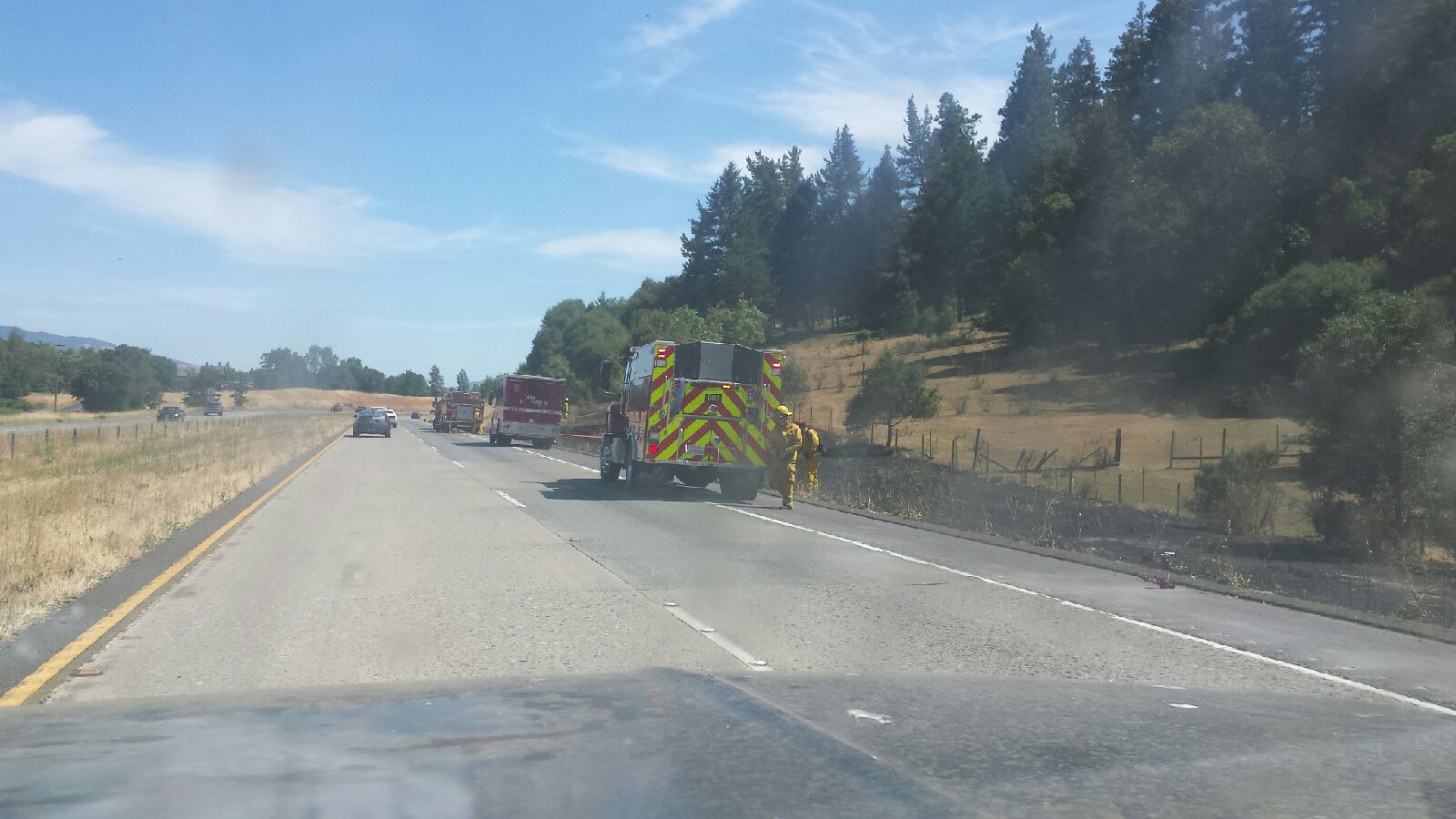 Photo sent in by a reader of the fire response on Highway 101 northbound.