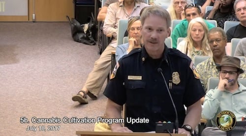 CalFire's Craig Peterson spoke about the need to enforce the cultivation ordinance enforcement and prevent tree removal.