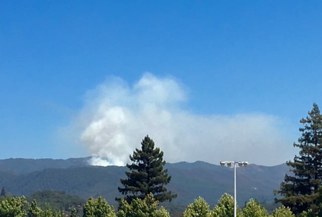 Smoke plume from the Range Fire, above Cow Mountain - photo by Kate Maxwell