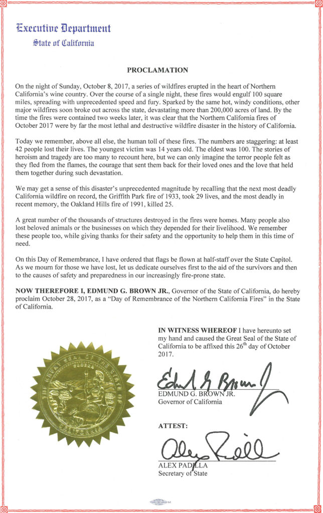 Gov. Brown's statement on the Day of Remembrance for the fires.