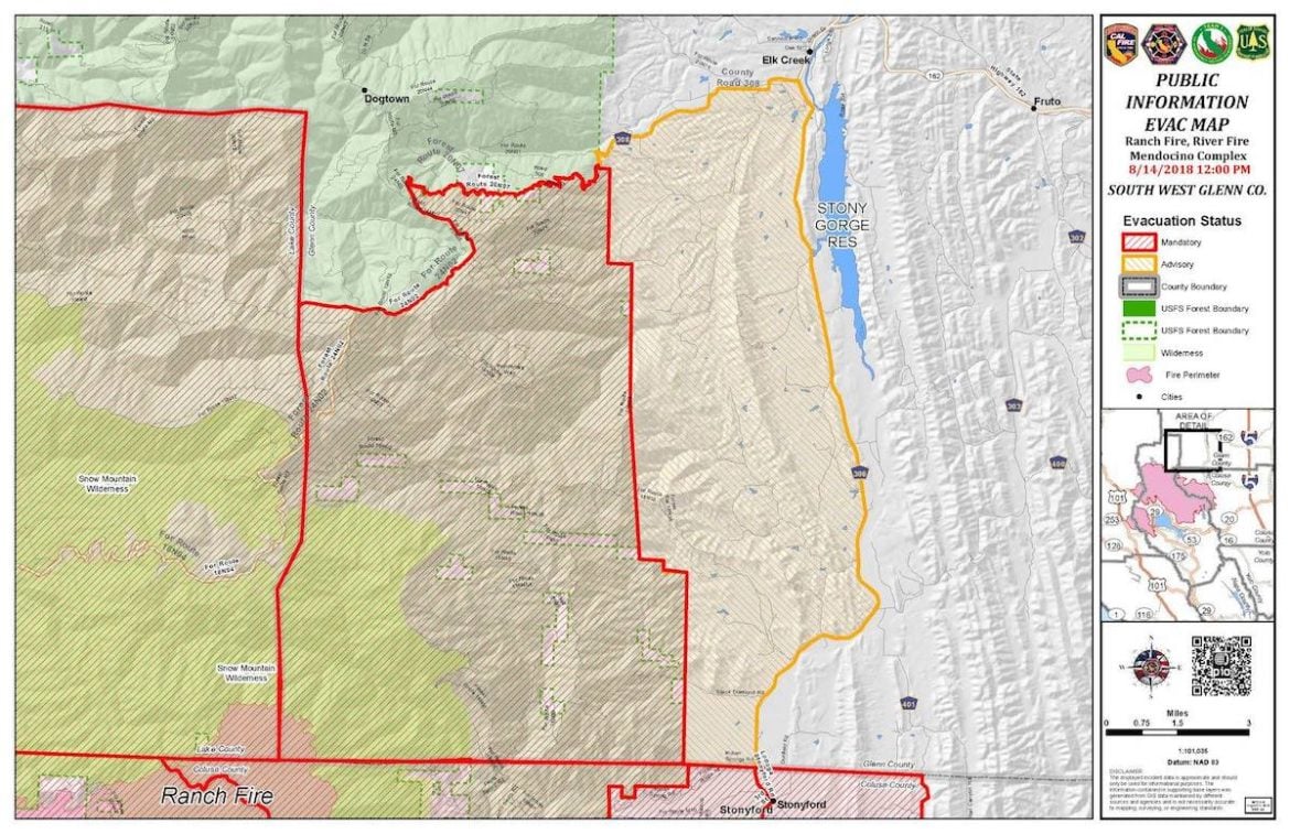 Glenn County evac map made August 14 at 12pm.