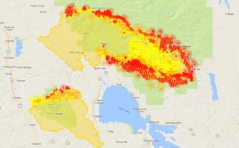 A map of the fires on day 8 of the Mendocino Complex from satellite data. Credit: CalTopo