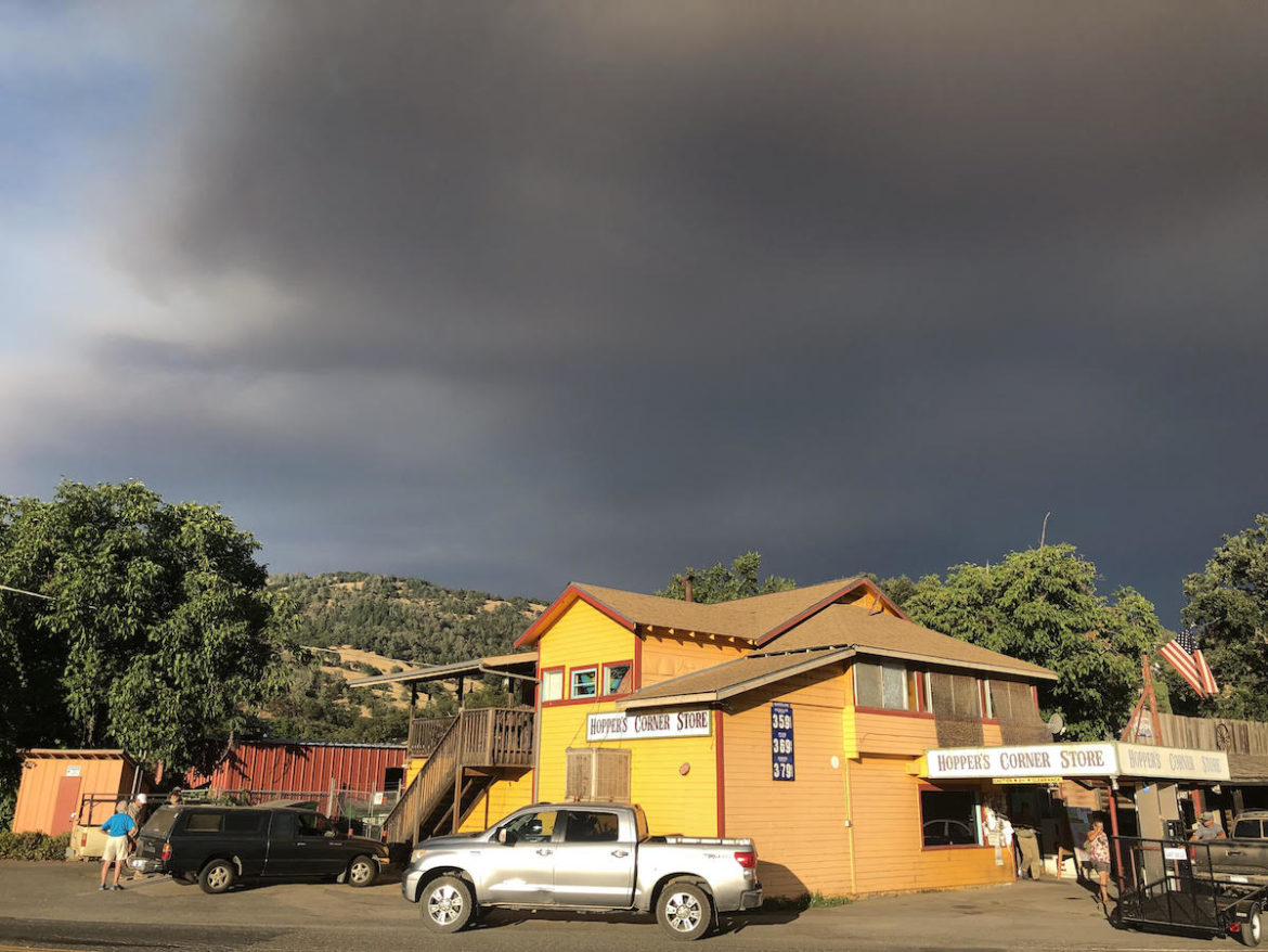 Smoke from the Ranch Fire behind Hopper's in Potter Valley on Monday, August 7 — Kate Maxwell.