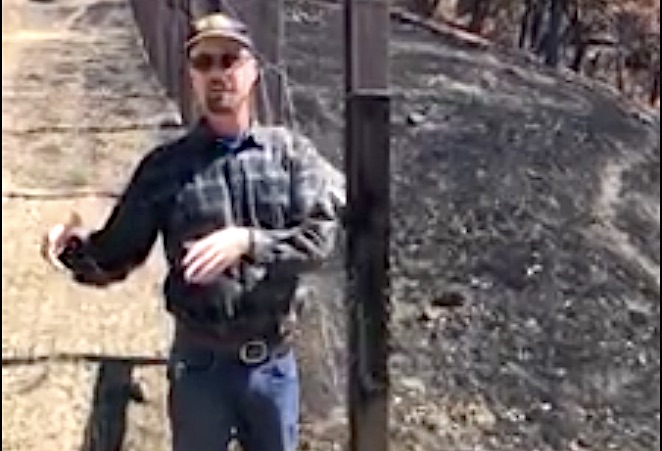HREC's John Bailey in front of some of the grassland hit by the River Fire (from HREC Facebook video)