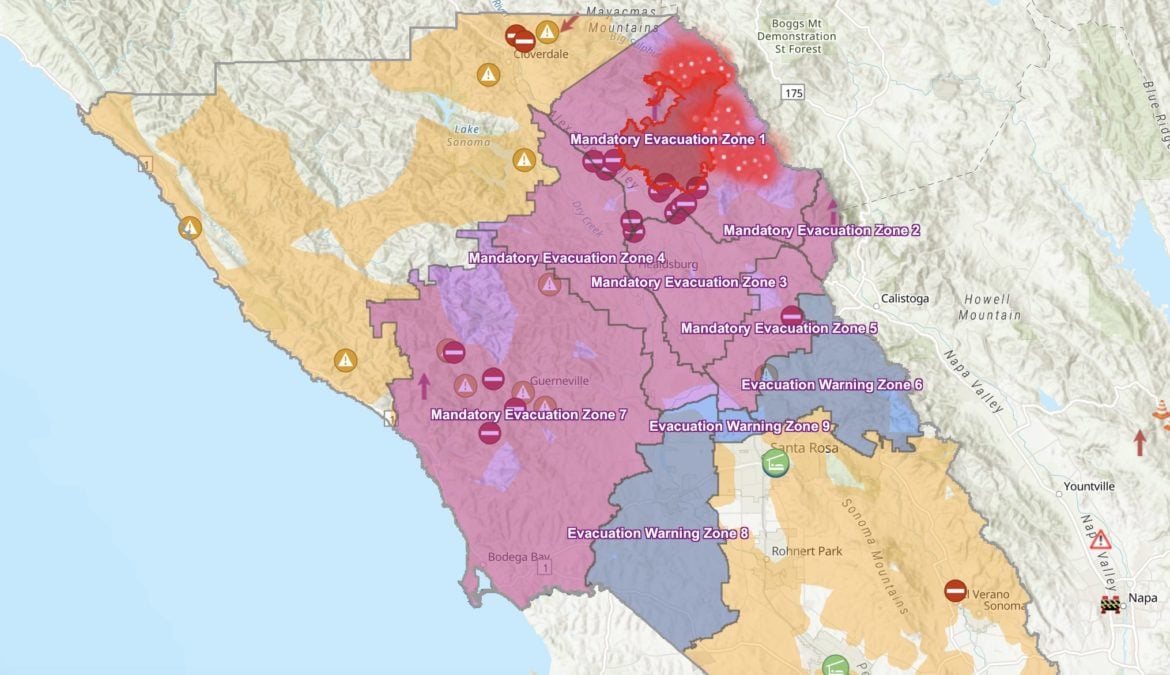 Santa Rosa Fire Map Evacuation Northern Santa Rosa now under evacuation warning — evacuations 