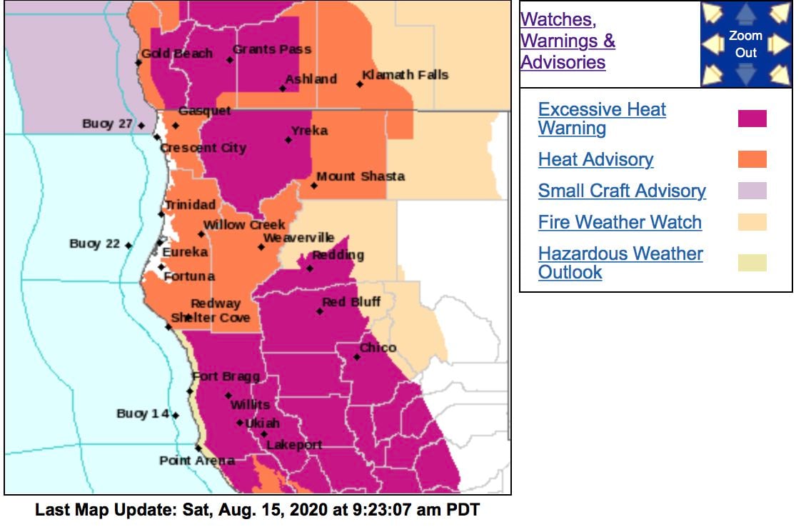 California Fire Map August 2020 Heatwave continues, fire weather watch issued for Mendocino County 