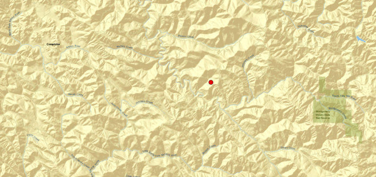 The location of the 3.9 quake in relation to Comptche and the Montgomery Woods, on March 24, 2021. (Courtesy USGS)